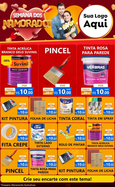 Modelo de Encarte para Encarte Grande com o tema Semana dos Namorados para Tintas e Ferramentas
