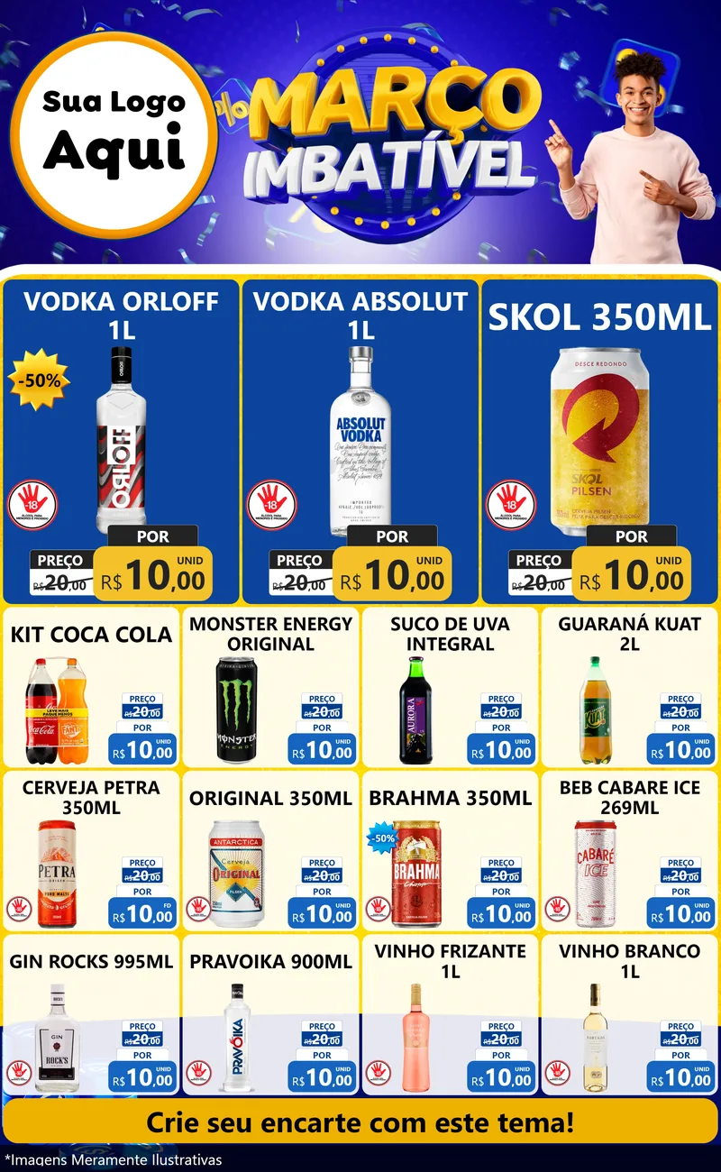 Modelo de Encarte para Encarte Grande com o tema Março Imbatível para Distribuidora de bebidas