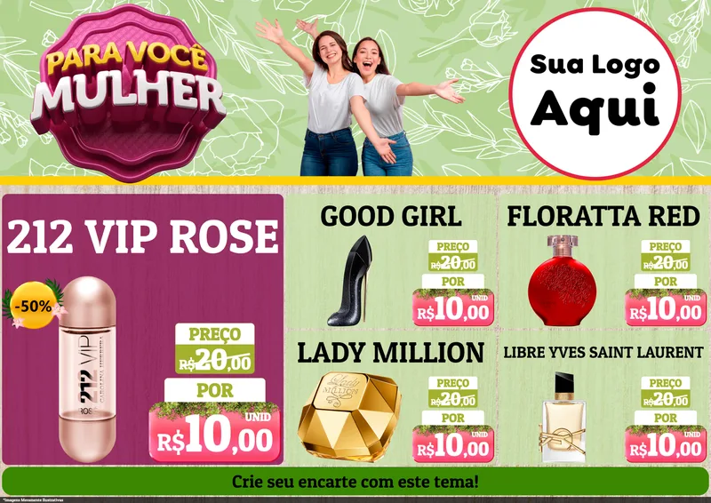 Modelo de Encarte para Encarte A4 Horizontal com o tema Para Você Mulher para Perfumes