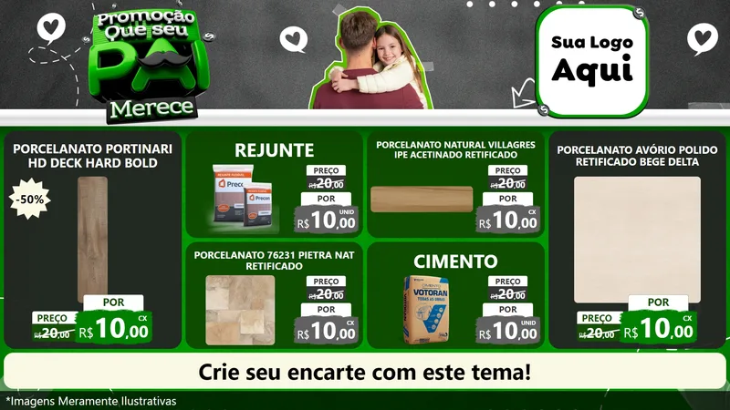Modelo de TV para TV Horizontal com o tema Promoção Que seu Pai Merece para Pisos e revestimentos