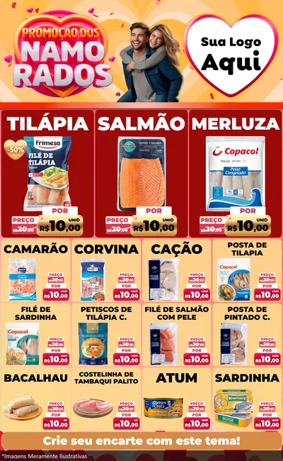 Modelo de Encarte para Encarte Grande com o tema Promoção dos Namorados para Peixaria