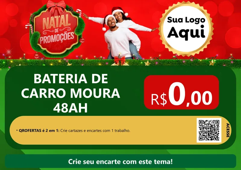 Modelo de Cartaz para Cartaz A4 Horizontal com o tema Natal de Promoções para Baterias Elétricas