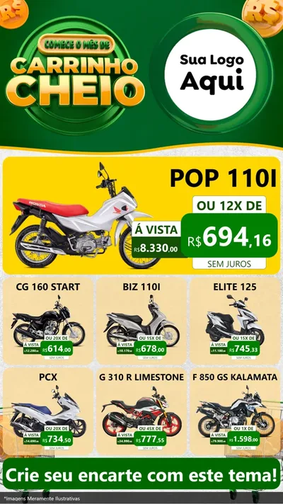 Modelo de Rede Social para Stories com o tema Carrinho Cheio para Concessionaria de Motos