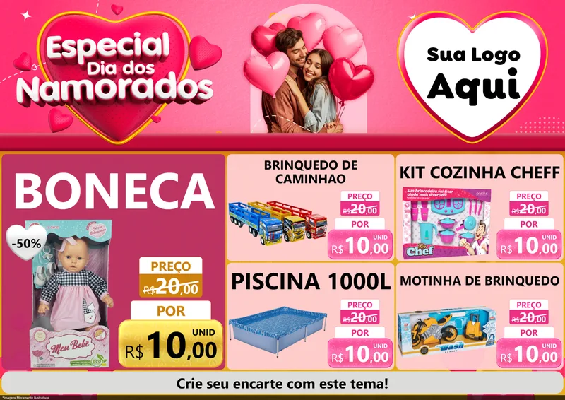 Modelo de Encarte para Encarte A4 Horizontal com o tema Especial Dia dos Namorados para Brinquedos