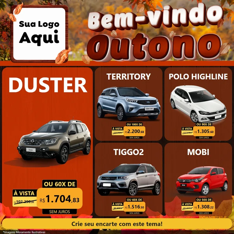Modelo de Rede Social para Feed Facebook com o tema Bem-vindo Outono para Concessionaria de Carros