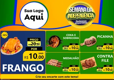 Modelo de Encarte para Encarte A4 Horizontal com o tema Semana da Independência Declaramos Preços Baixos para Assados
