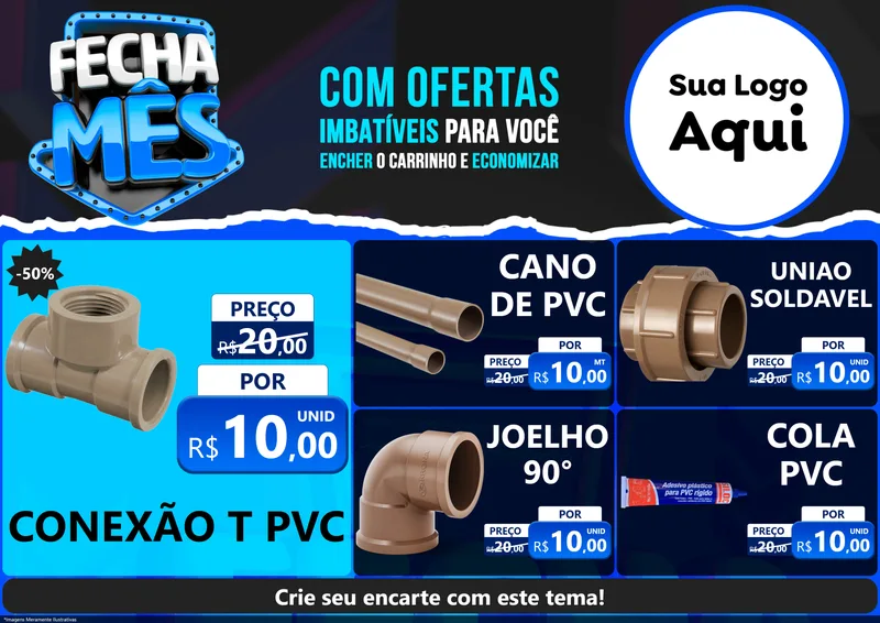 Modelo de Encarte para Encarte A4 Horizontal com o tema Fecha Mês para Tubos e conexões