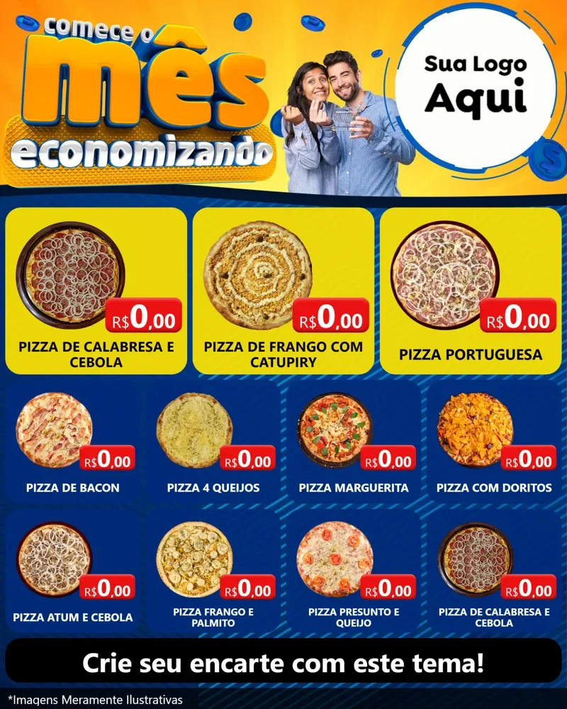 Modelo de Rede Social para Feed Instagram com o tema Comece O Mês Economizando para Pizzaria