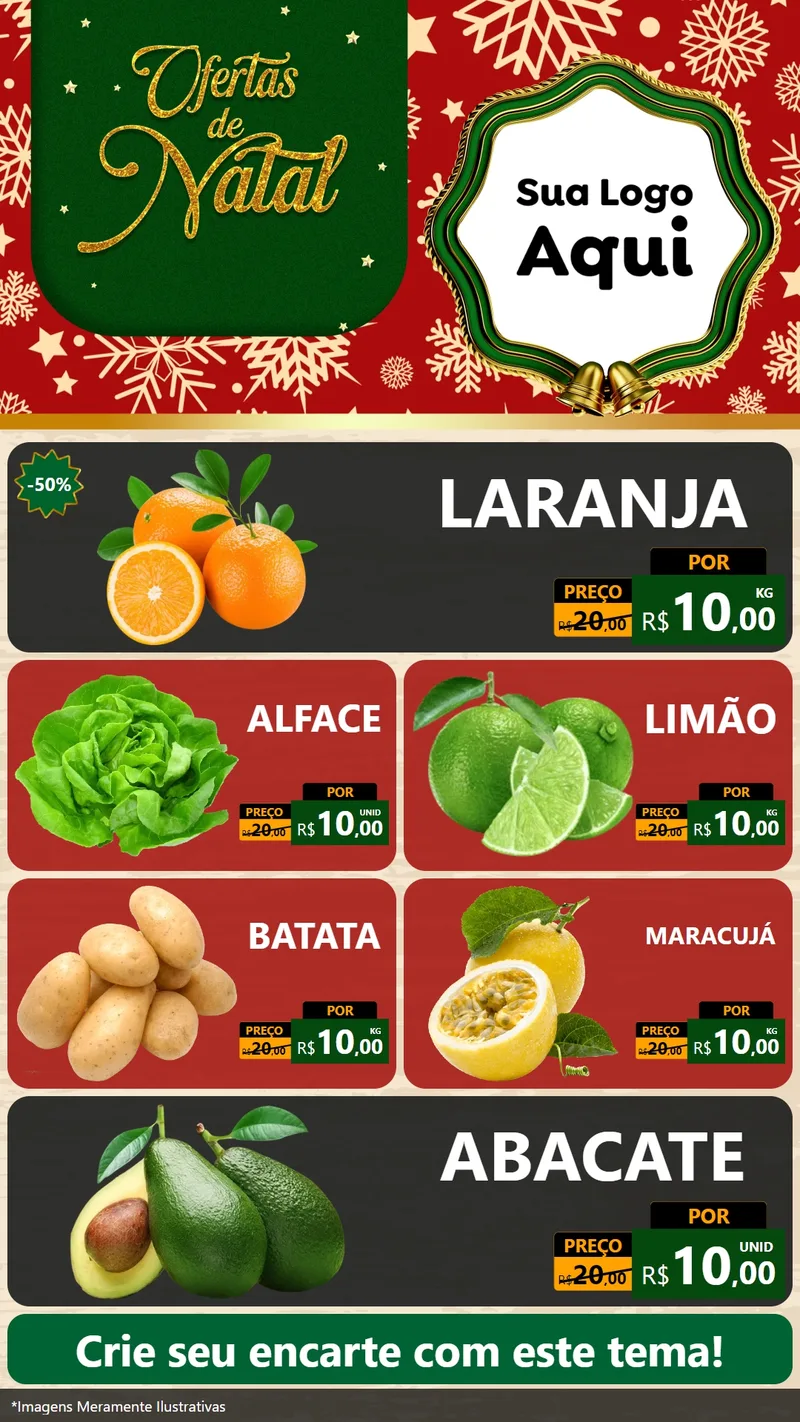 Modelo de TV para TV Vertical com o tema Natal de Ofertas para Hortifrúti