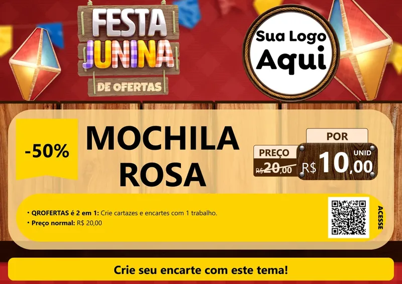 Modelo de Cartaz para Cartaz A4 Horizontal com o tema Festa Junina de Ofertas para Papelaria