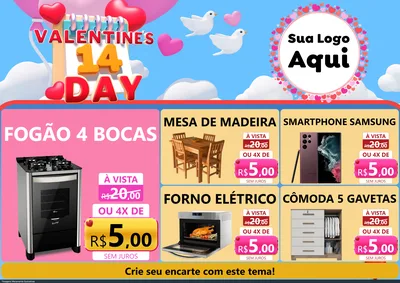 Modelo de Encarte para Encarte A4 Horizontal com o tema Valentine's Day para Móveis e Eletro