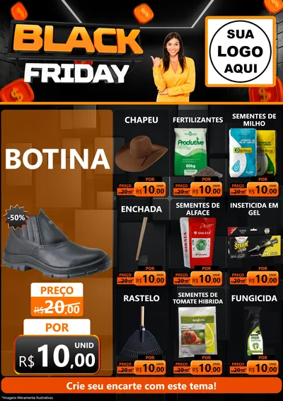 Modelo de Encarte para Encarte A4 Vertical com o tema Black Friday para Agropecuária