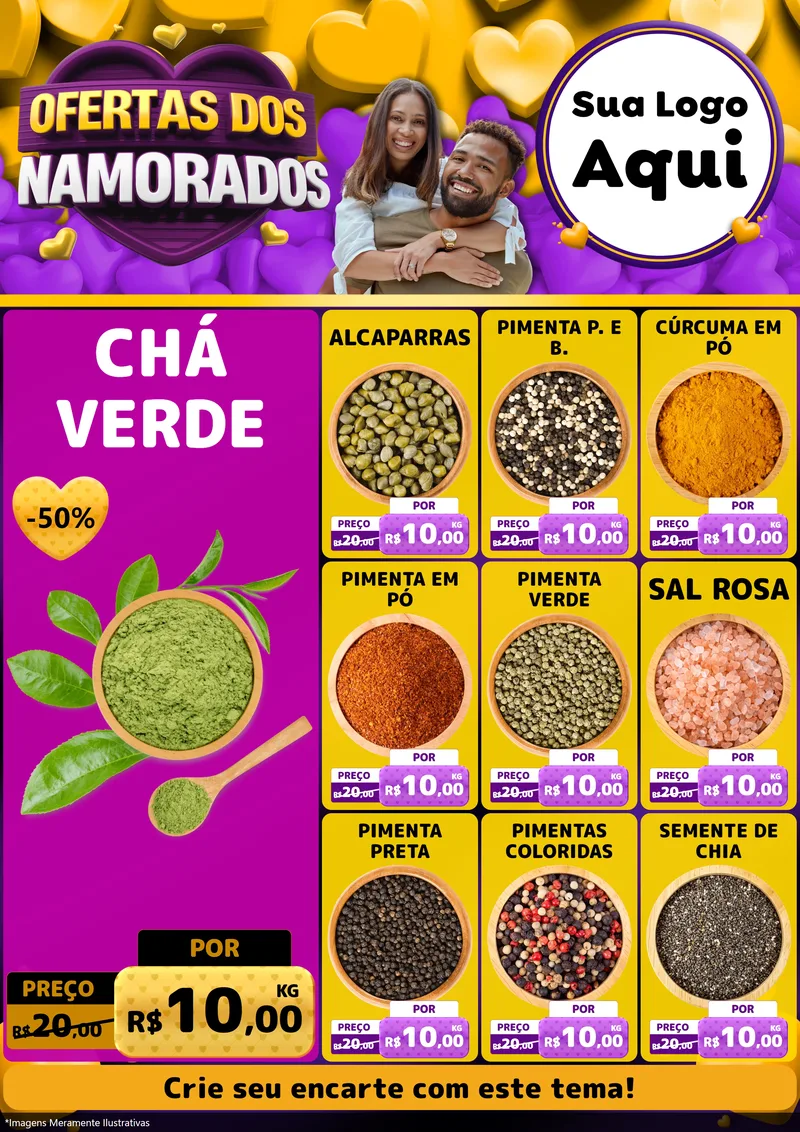 Modelo de Encarte para Encarte A4 Vertical com o tema Oferta Dos Namorados para Produtos Naturais