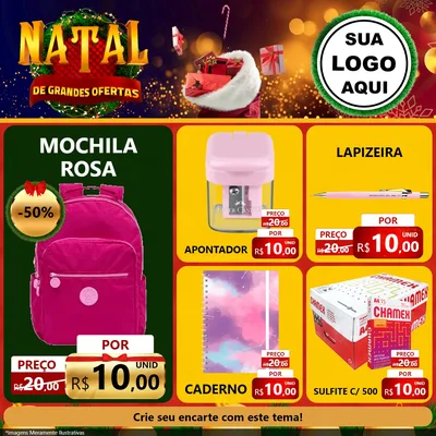 Modelo de Rede Social para Feed Facebook com o tema Natal de Grandes Ofertas para Papelaria