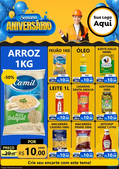 Modelo de Encarte para Encarte A4 Vertical com o tema Semana de Aniversário para Supermercado