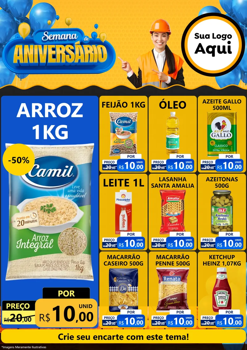 Modelo de Encarte para Encarte A4 Vertical com o tema Semana de Aniversário para Supermercado