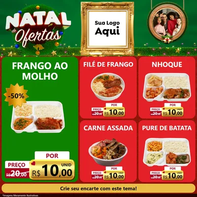 Modelo de Rede Social para Feed Facebook com o tema Natal de Ofertas para Restaurante