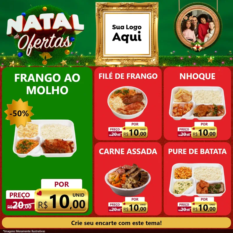 Modelo de Rede Social para Feed Facebook com o tema Natal de Ofertas para Restaurante