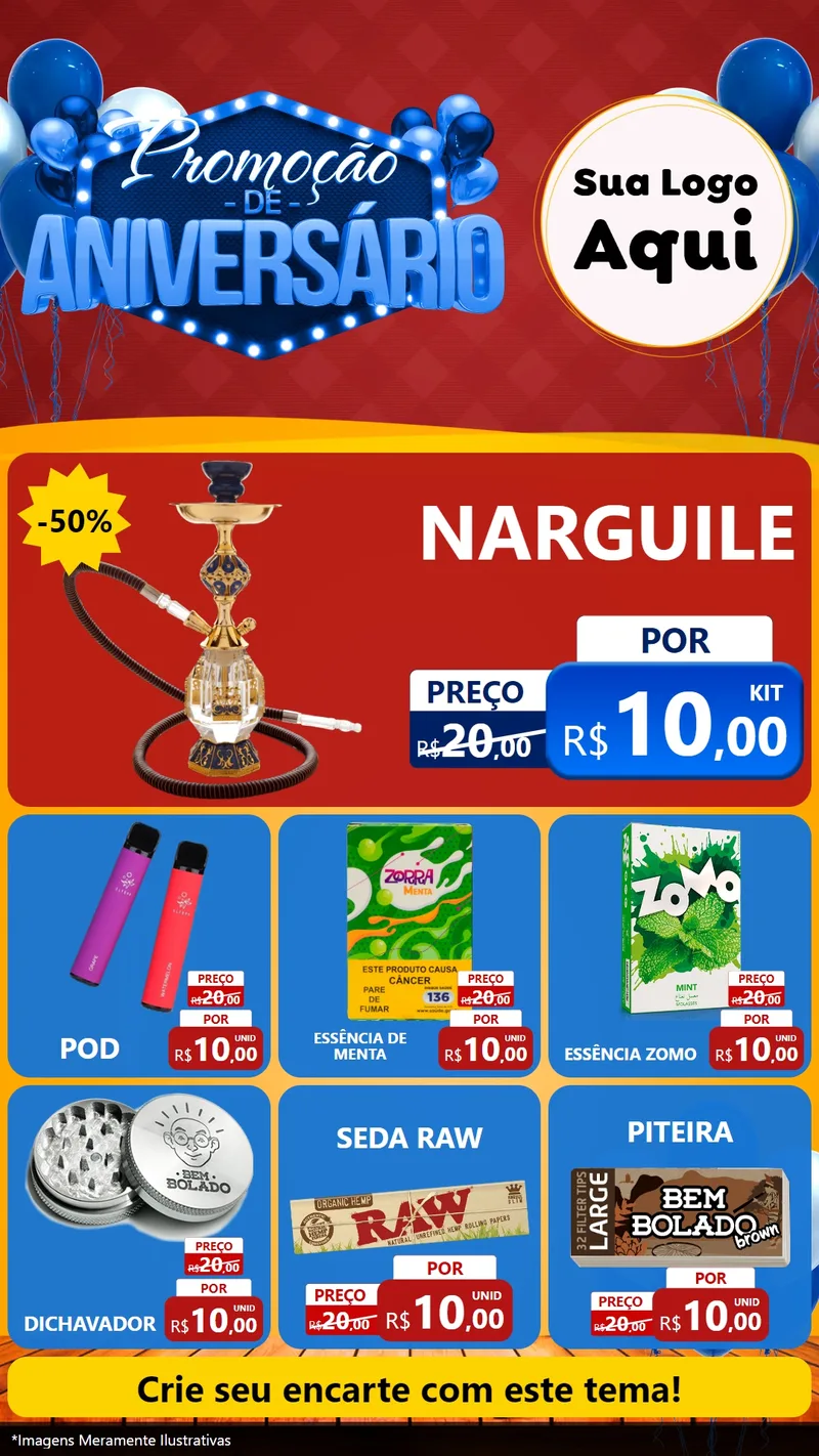 Modelo de Rede Social para Stories com o tema Promoção de Aniversário para Tabacaria