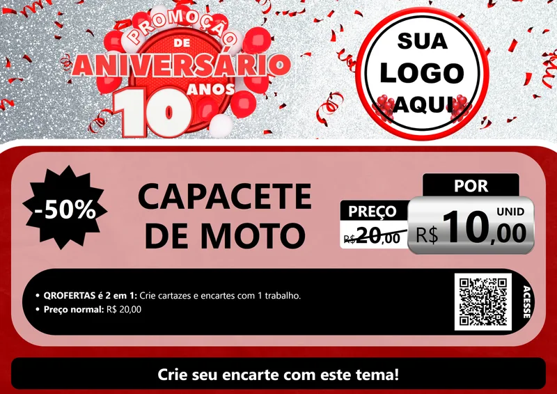 Modelo de Cartaz para Cartaz A4 Horizontal com o tema Promoção de Aniversário - 10 Anos para Moto peças