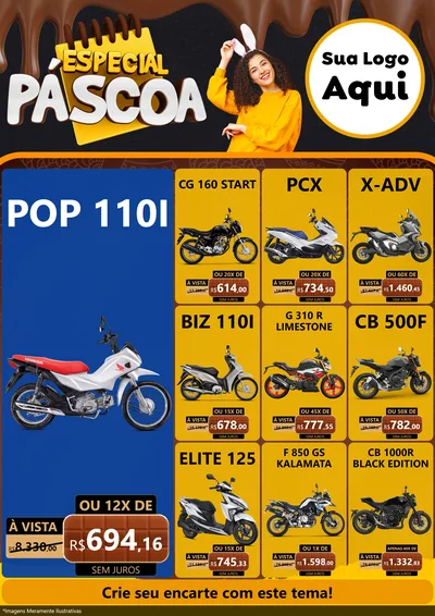 Modelo de Encarte para Encarte A4 Vertical com o tema Especial Páscoa para Concessionaria de Motos