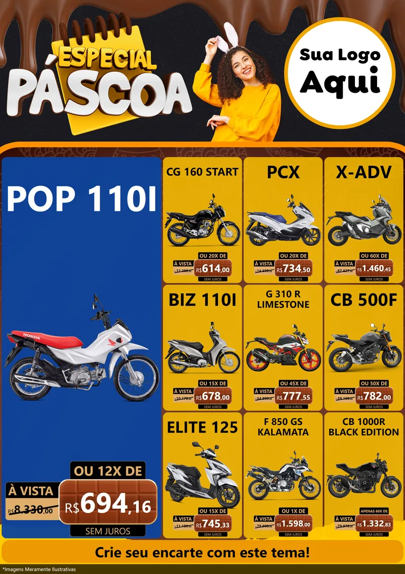 Modelo de Encarte para Encarte A4 Vertical com o tema Especial Páscoa para Concessionaria de Motos