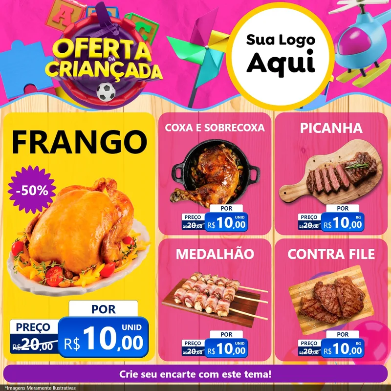 Modelo de Rede Social para Feed Facebook com o tema Oferta da Criançada para Assados