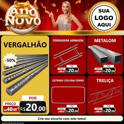 Modelo de Rede Social para Feed Facebook com o tema Super Ano Novo para Ferragens