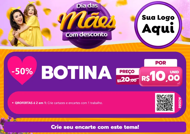 Modelo de Cartaz para Cartaz A4 Horizontal com o tema Dia das Mães com Desconto para Agropecuária