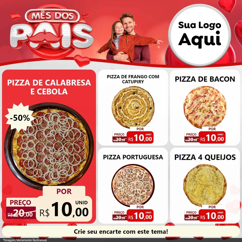 Modelo de Rede Social para Feed Facebook com o tema Mês dos Pais para Pizzaria