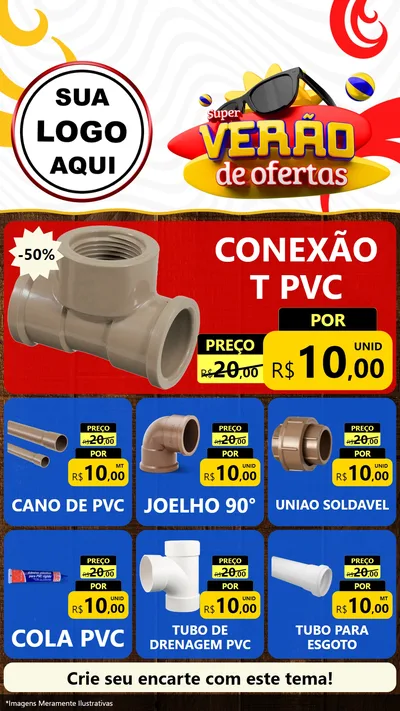 Modelo de Rede Social para Stories com o tema Super Verão de Ofertas para Tubos e conexões
