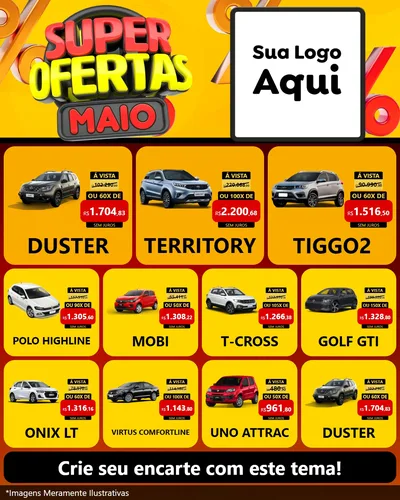 Modelo de Rede Social para Feed Instagram com o tema Super Ofertas Maio para Concessionaria de Carros