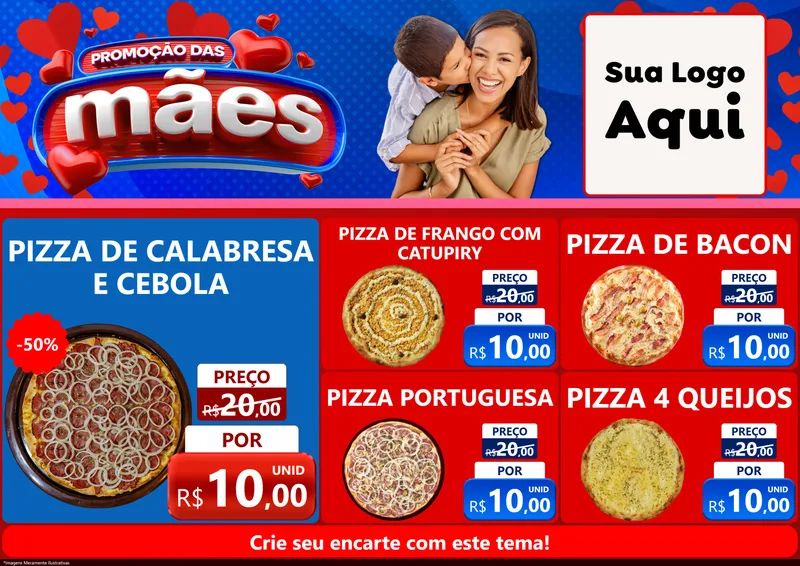 Modelo de Encarte para Encarte A4 Horizontal com o tema Promoção das Mães para Pizzaria