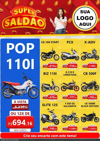 Modelo de Encarte para Encarte A4 Vertical com o tema Super Saldão para Concessionaria de Motos