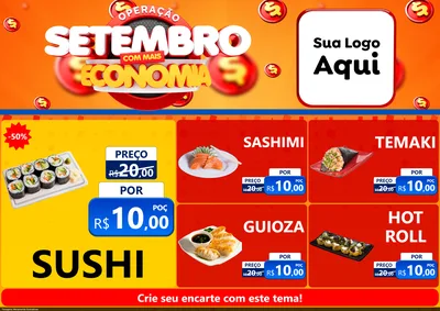 Modelo de Encarte para Encarte A4 Horizontal com o tema Operação Setembro Com Muita Economia para Comida japonesa