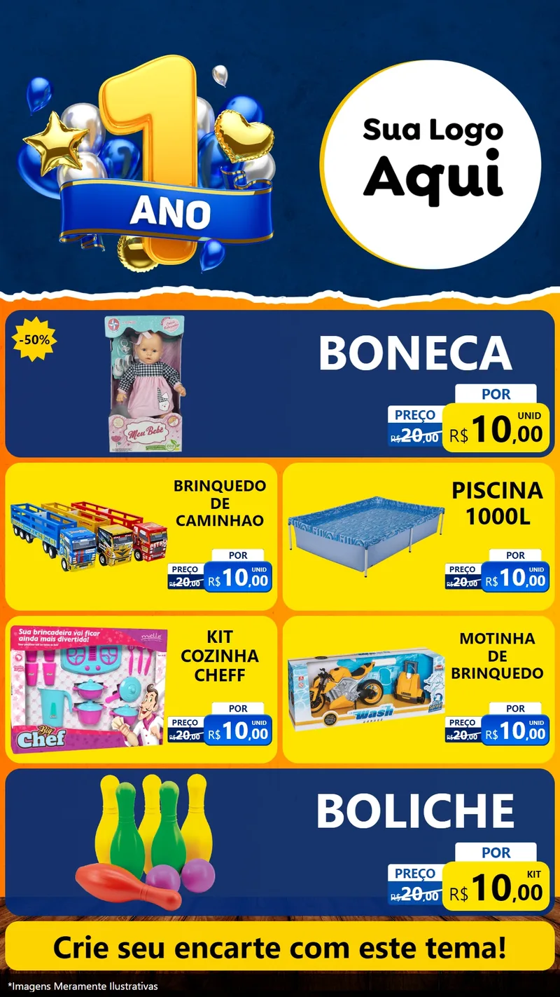 Modelo de TV para TV Vertical com o tema Um Ano de Aniversário para Brinquedos