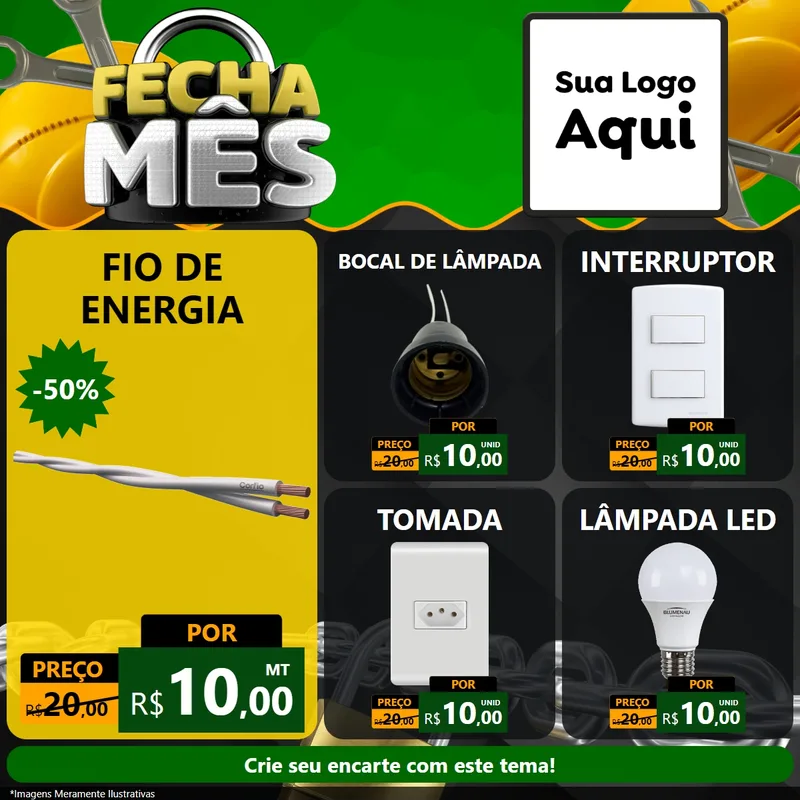 Modelo de Rede Social para Feed Facebook com o tema Fecha Mês para Materiais Elétricos