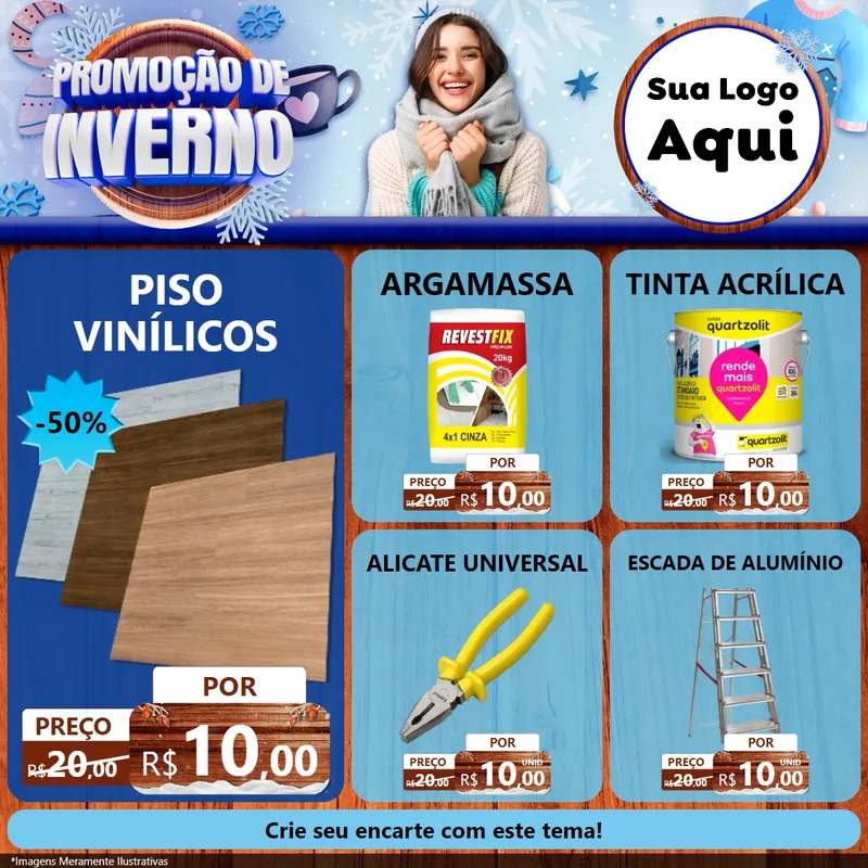 Modelo de Rede Social para Feed Facebook com o tema Promoção de Inverno para Material para Construção