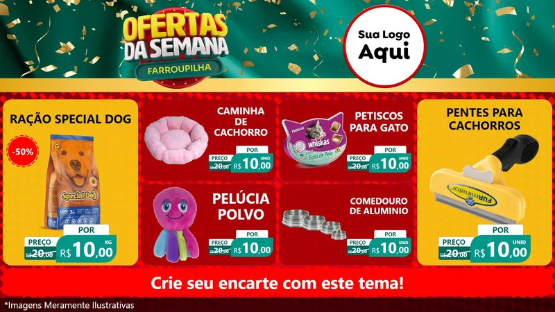 Modelo de TV para TV Horizontal com o tema Ofertas da Semana Farroupilha para Pet Shop