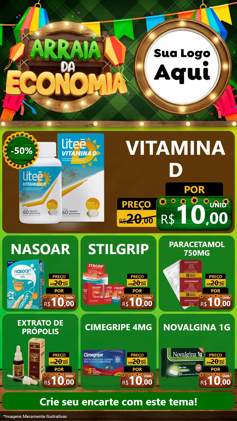 Modelo de Rede Social para Stories com o tema Arraiá de Economia para Farmácia
