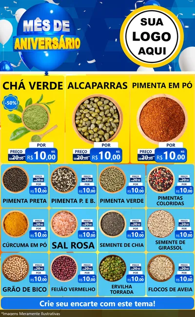 Modelo de Encarte para Encarte Grande com o tema Mês de Aniversário para Produtos Naturais