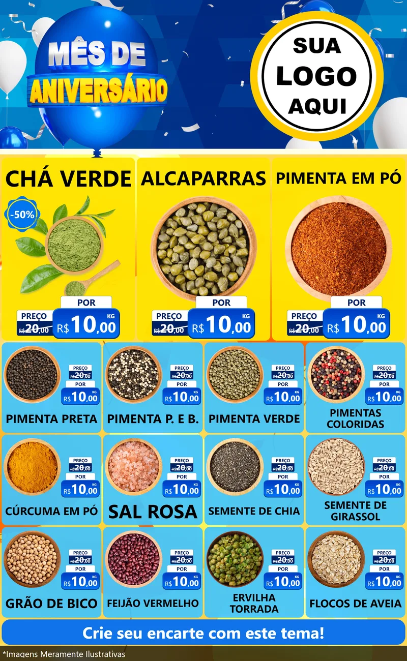 Modelo de Encarte para Encarte Grande com o tema Mês de Aniversário para Produtos Naturais