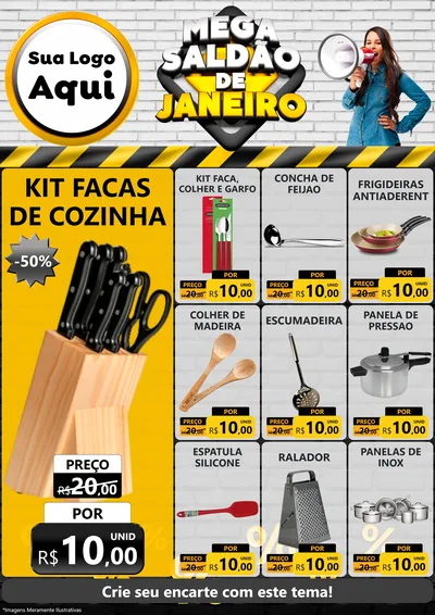 Modelo de Encarte para Encarte A4 Vertical com o tema Mega Saldão de Janeiro para Utilidades Domésticas