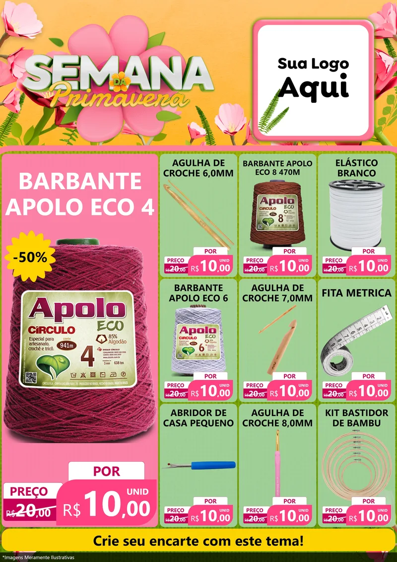Modelo de Encarte para Encarte A4 Vertical com o tema Semana da Primavera para Armarinho e Aviamentos
