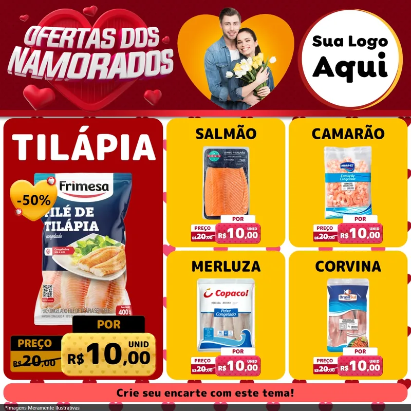 Modelo de Rede Social para Feed Facebook com o tema Ofertas Dos Namorados para Peixaria