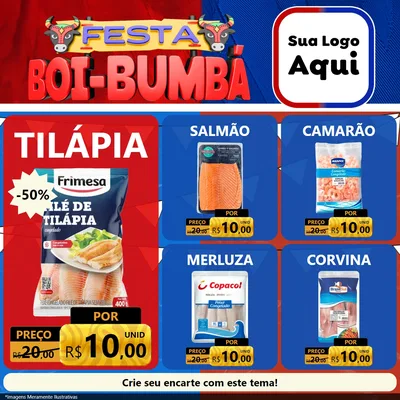 Modelo de Rede Social para Feed Facebook com o tema Festa Boi Bumbá para Peixaria