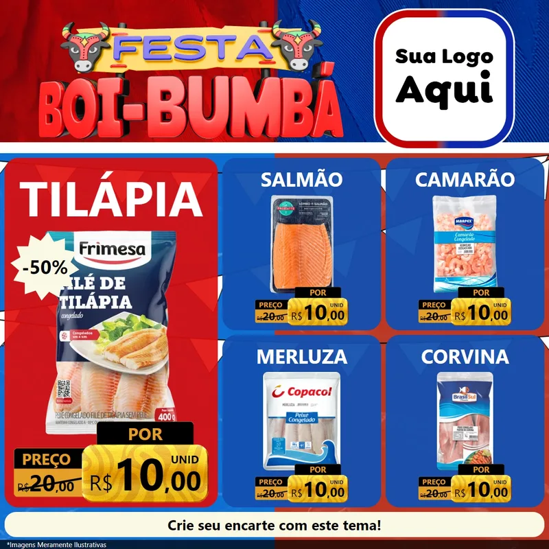 Modelo de Rede Social para Feed Facebook com o tema Festa Boi Bumbá para Peixaria