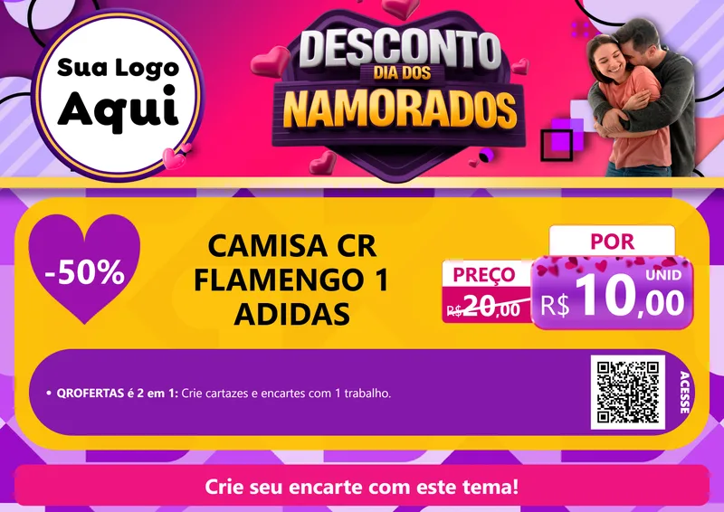 Modelo de Cartaz para Cartaz A4 Horizontal com o tema Desconto Dia dos Namorados para Roupas e acessórios
