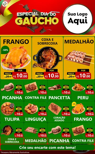Modelo de Encarte para Encarte Grande com o tema Especial Dia do Gaúcho para Assados