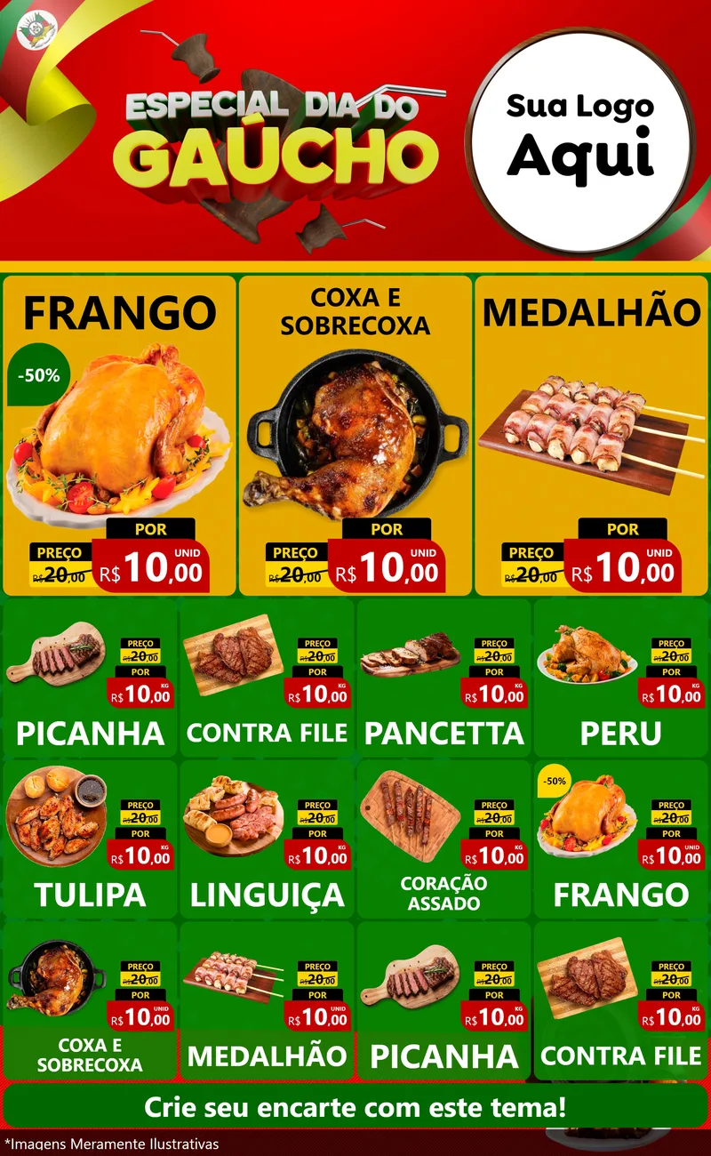 Modelo de Encarte para Encarte Grande com o tema Especial Dia do Gaúcho para Assados
